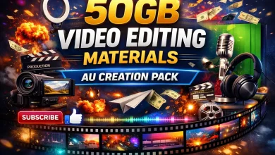 50GB Video Editing Materials AU Creation Pack with clips, effects, overlays and green screen assets