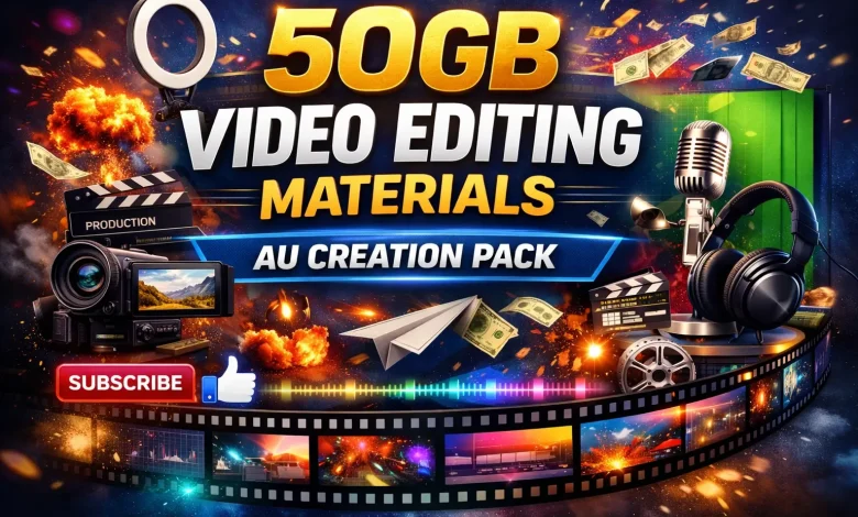 50GB Video Editing Materials AU Creation Pack with clips, effects, overlays and green screen assets